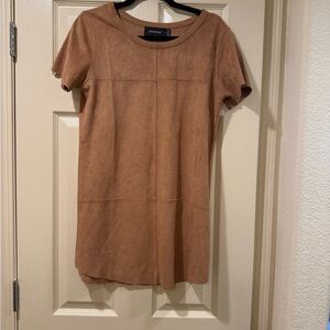 MINKPINK Tan Short Sleeve Faux Suede Tunic Top